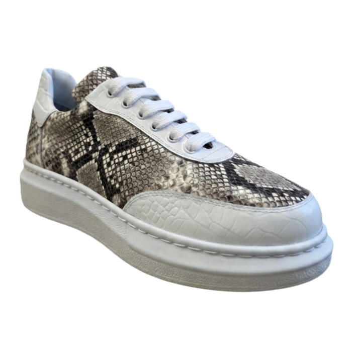 sneakers dama piele naturala silver python croco alb talpa alba cusuta [2]