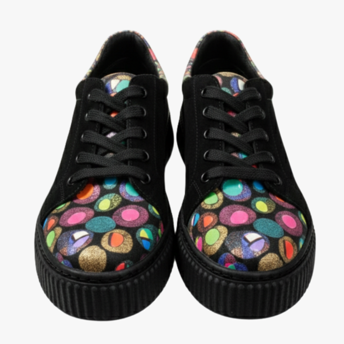 Sneakers damă negri din piele întoarsă cu buline colorate și talpă cusută [4]