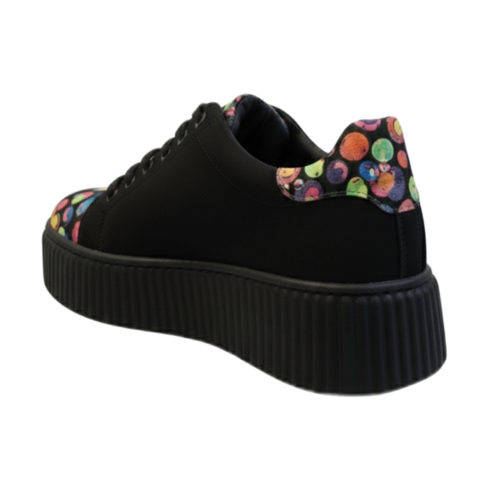 Sneakers damă negri din piele întoarsă cu buline colorate și talpă cusută [3]