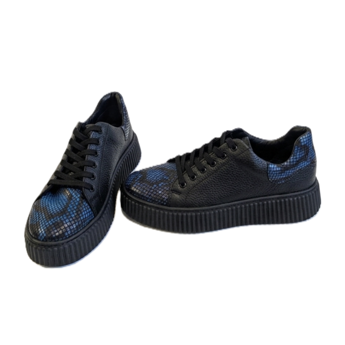 Sneakers damă negri piele naturală cu imprimeu Blue Python – talpă cusută [5]