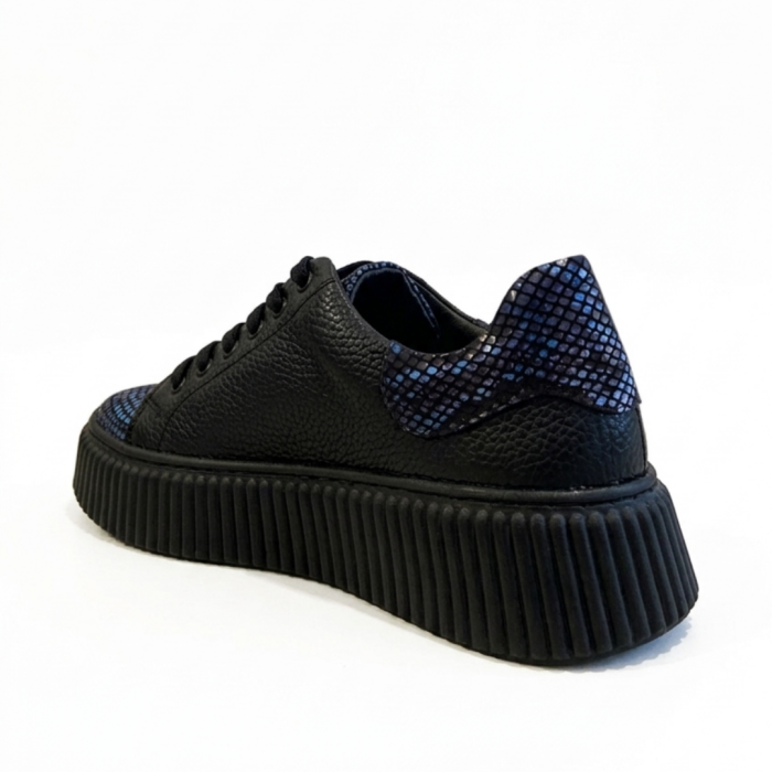 Sneakers damă negri piele naturală cu imprimeu Blue Python – talpă cusută [3]
