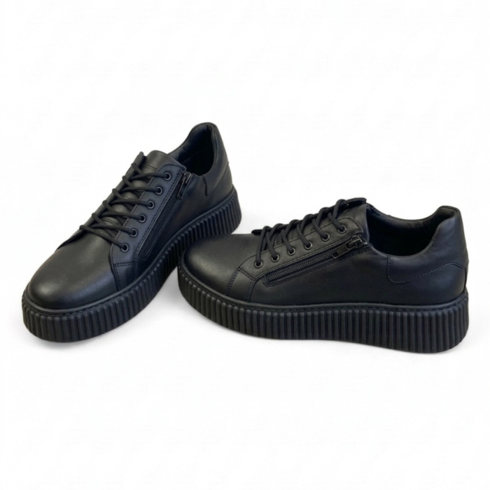 Sneakers dama negri piele naturala box cu doua fermoare – talpa cusuta [5]