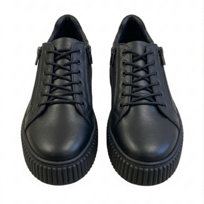 Sneakers dama negri piele naturala box cu doua fermoare – talpa cusuta [4]