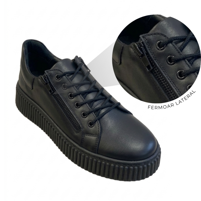 Sneakers dama negri piele naturala box cu doua fermoare – talpa cusuta [7]