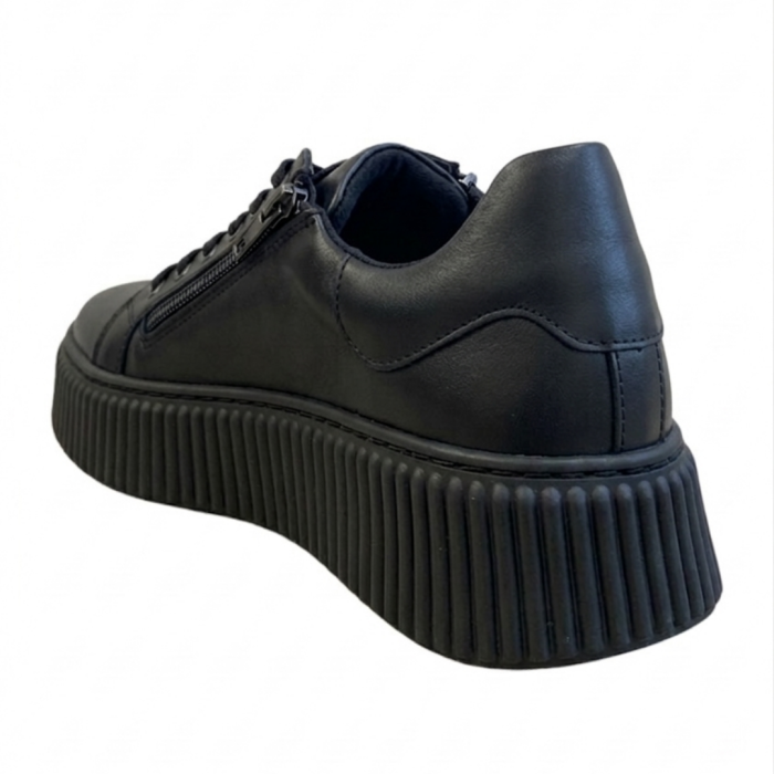 Sneakers dama negri piele naturala box cu doua fermoare – talpa cusuta [3]