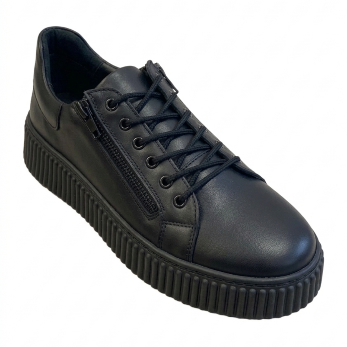 Sneakers dama negri piele naturala box cu doua fermoare – talpa cusuta [2]