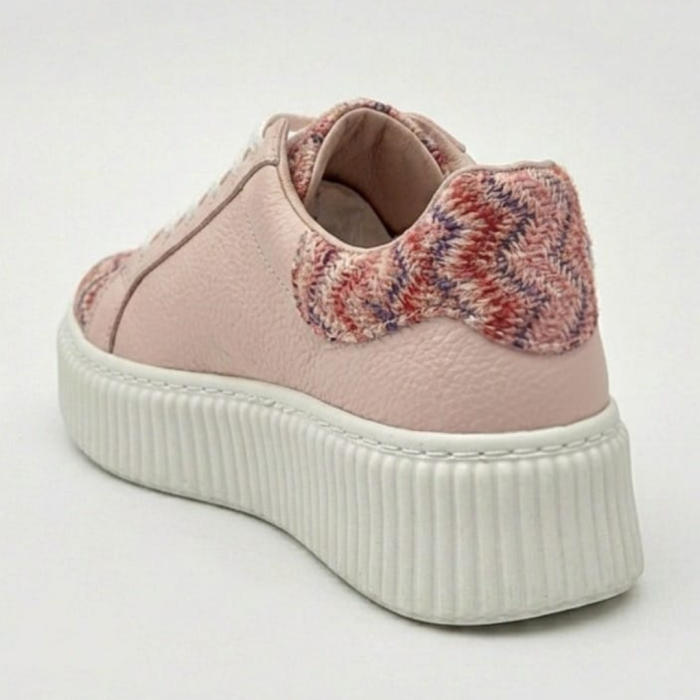 Sneakers damă piele naturală roz cu imprimeu chevron și talpă cusută [3]