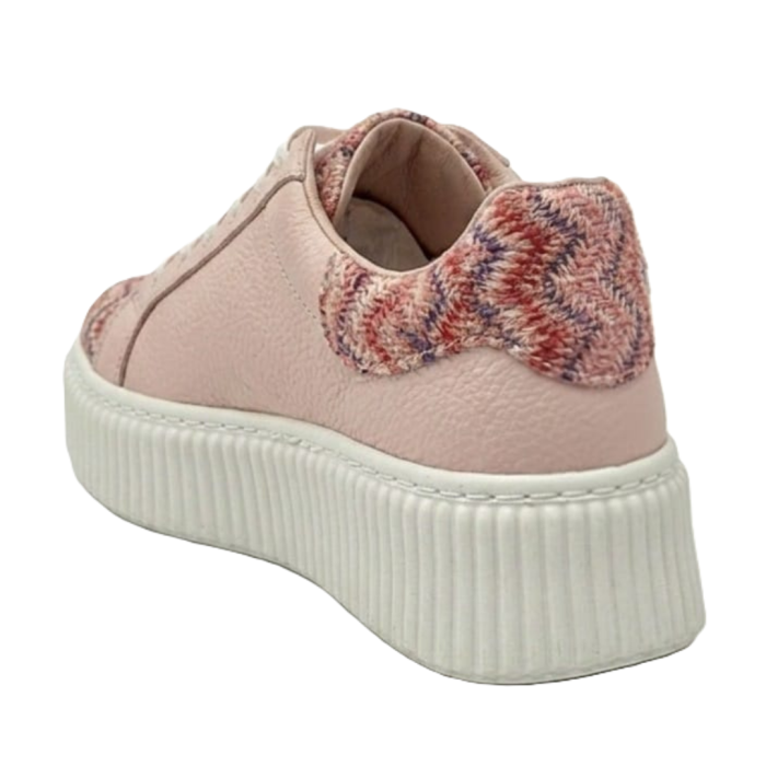 Sneakers damă piele naturală roz cu imprimeu chevron și talpă cusută [3]