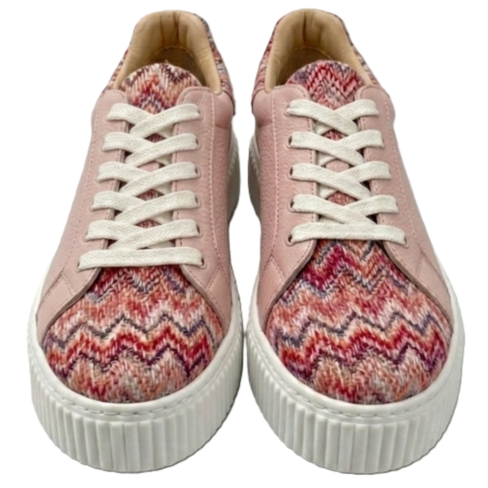 Sneakers damă piele naturală roz cu imprimeu chevron și talpă cusută [4]