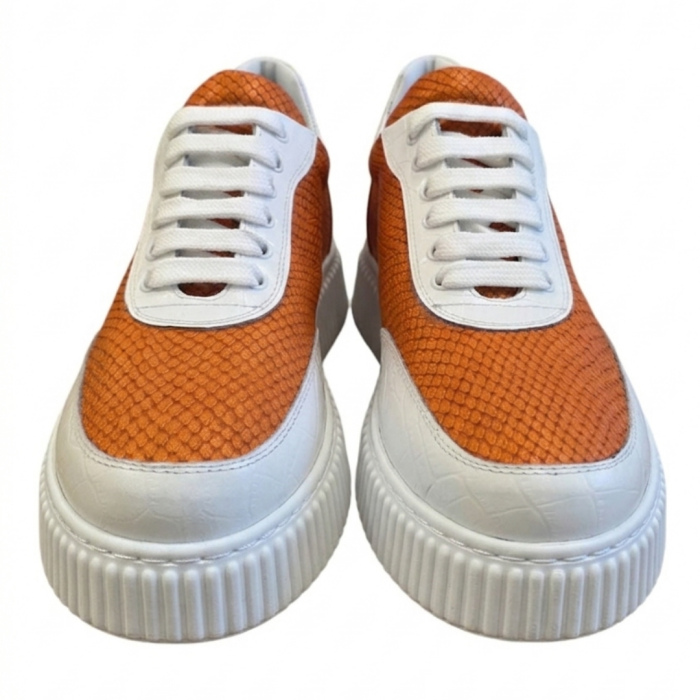Sneakers dama portocalii din piele naturala – model fashion cu talpa cusuta [3]
