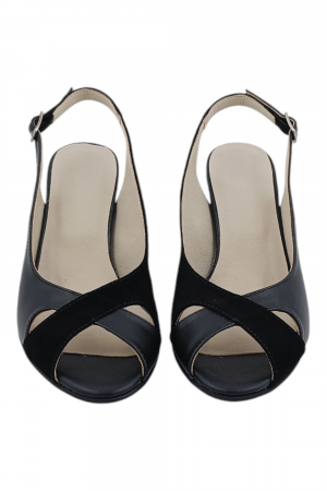 Sandale damă eleganți, piele naturală cu piele întoarsă, vârf decupat, toc conic, negru [3]