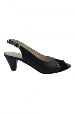 Sandale cu toc 4 cm - Sandale damă eleganți, piele naturală cu piele întoarsă, vârf decupat, toc conic, negru