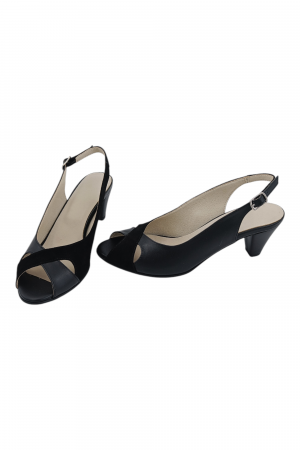Sandale damă eleganți, piele naturală cu piele întoarsă, vârf decupat, toc conic, negru [4]