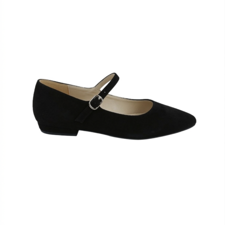 Primavara - Balerini dama negri din piele intoarsa cu bareta subtire
