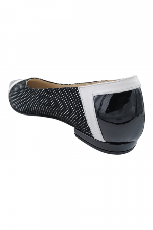 Balerini damă eleganți, piele naturală lăcuită, ornamente, vârf ascuțit, toc mic, negru, imprimeu buline albe, SANDALI [2]