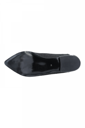 Balerini damă eleganți, piele naturală lăcuită, ornamente, vârf ascuțit, toc mic, negru, imprimeu buline albe, SANDALI [3]