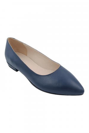 Balerini - Balerini damă eleganți, piele naturală, vârf ascuțit, toc mic, albastru