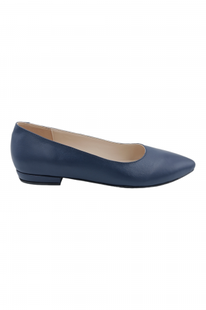 Balerini damă eleganți, piele naturală, vârf ascuțit, toc mic, albastru [1]