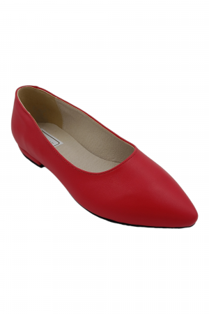 Balerini - Balerini damă eleganți, piele naturală, vârf ascuțit, toc mic, roșu, SANDALI