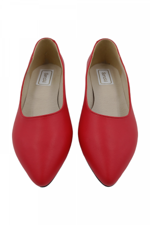 Balerini damă eleganți, piele naturală, vârf ascuțit, toc mic, roșu, SANDALI [2]