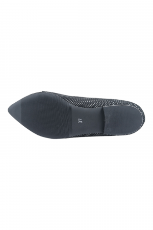 Balerini damă eleganți, piele naturală velur, fundă, vârf ascuțit, toc mic, negru, imprimeu buline albe, SANDALI [2]