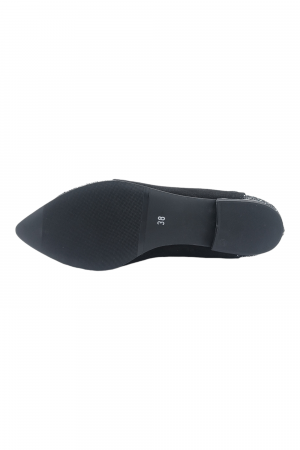 Balerini damă, piele naturală velur, vârf ascuțit, toc mic, glitter, negru [5]