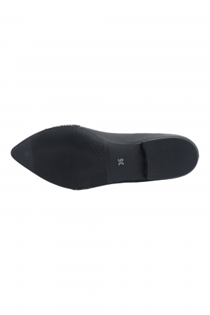 Balerini damă, piele naturală box, ornament imprimeu carouri albe, vârf ascuțit, toc mic, negru [5]