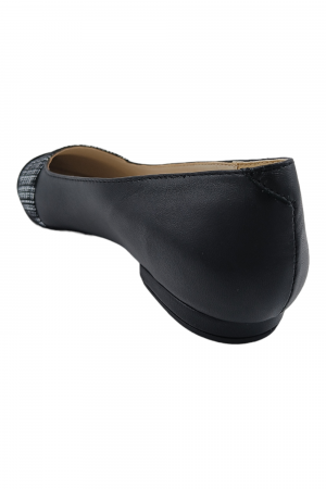Balerini damă, piele naturală box, ornament imprimeu carouri albe, vârf ascuțit, toc mic, negru [2]