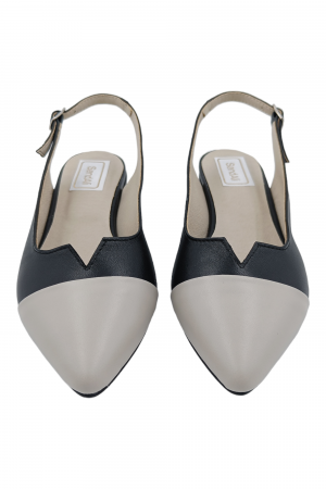 Balerini dama, piele naturala box, varf ascutit bej, toc mic, negru, Sandali [3]