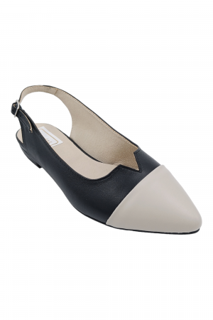 Balerini dama, piele naturala box, varf ascutit bej, toc mic, negru, Sandali [1]