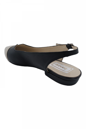 Balerini dama, piele naturala box, varf ascutit bej, toc mic, negru, Sandali [2]