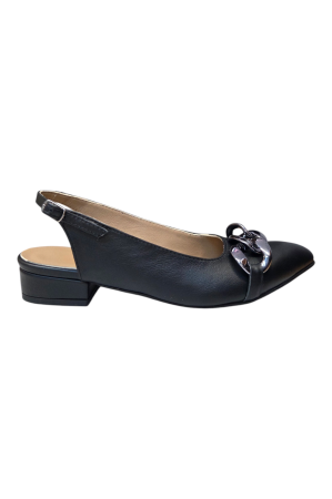 Balerini sanda - Balerini damă, piele naturală, vârf ascuțit, cu lanț, toc mic, negru
