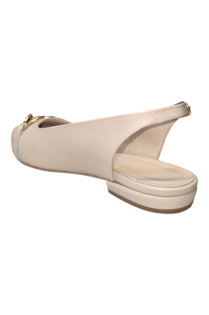 Balerini damă, piele naturală, vârf ascuțit, cu lanț, toc mic, bej [2]