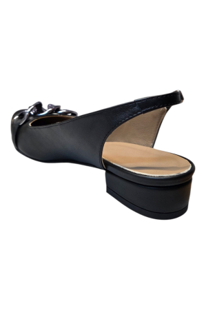 Balerini damă, piele naturală, vârf ascuțit, cu lanț, toc mic, negru [2]