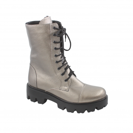 Ghete cu talpa masiva - Ghete damă casual, piele naturală bizon, talpă ușoară, crampoane mari, bronz