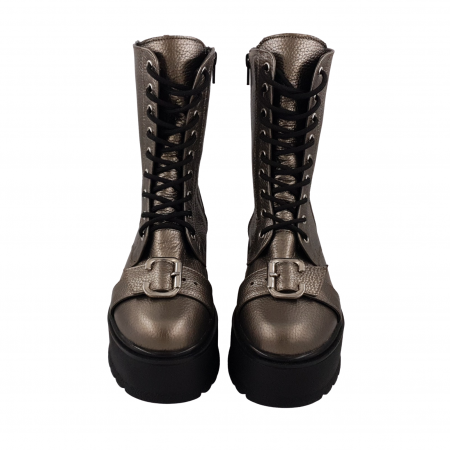 Ghete damă casual, piele naturală bizon, cataramă, talpă înaltă, bronz, Sandali [2]