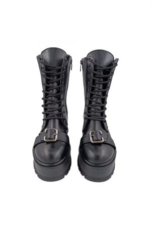 Ghete damă casual, piele naturală bizon, cataramă, talpă înaltă, negru, SANDALI [3]