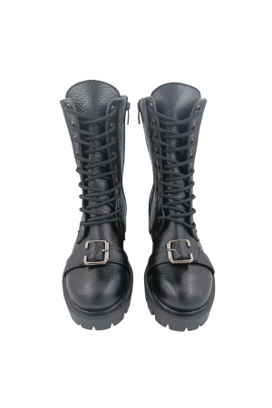 Ghete damă casual, piele naturală bizon, cataramă, talpă ușoară, negru, SANDALI [3]