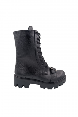 Ghete cu catarame - Ghete damă casual, piele naturală bizon, cataramă, talpă ușoară, negru, SANDALI