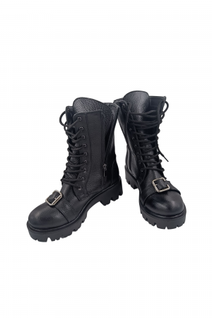 Ghete damă casual, piele naturală bizon, cataramă, talpă ușoară, negru, SANDALI [4]