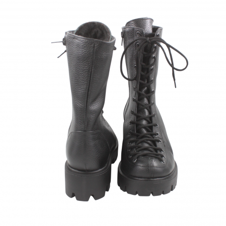 Ghete damă casual, piele naturală bizon, talpă ușoară, crampoane mari, negru [2]