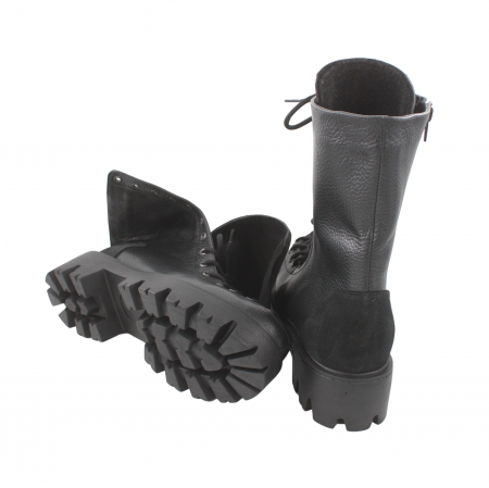 Ghete damă casual, piele naturală bizon, talpă ușoară, crampoane mari, negru [4]