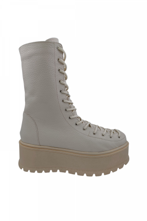 Ghete damă casual, piele naturală bizon, talpă înaltă, crampoane mari, bej [1]
