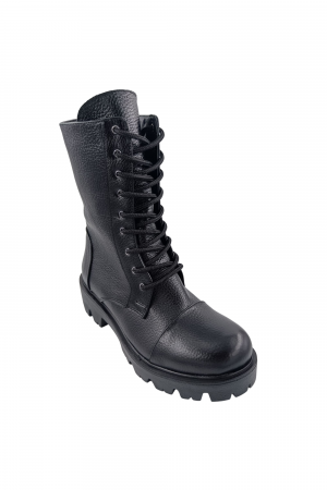 Ghete cu talpa masiva - Ghete damă casual, piele naturală bizon, talpă ușoară, negru