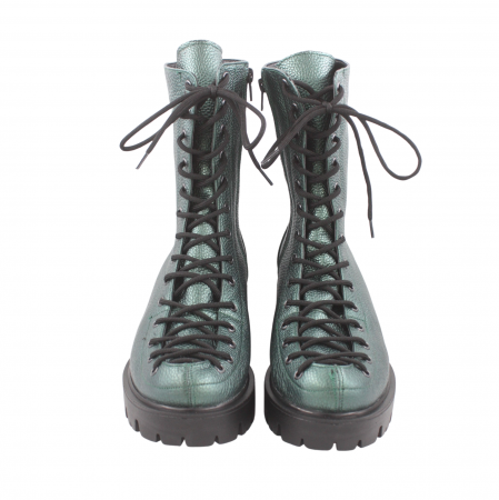 Ghete damă casual, piele naturală bizon, talpă ușoară, crampoane mari, verde [3]