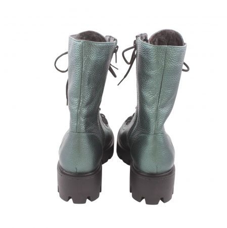 Ghete damă casual, piele naturală bizon, talpă ușoară, crampoane mari, verde [2]