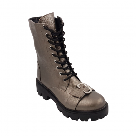 Ghete cu catarame - Ghete damă casual , piele naturală bizon, talpă ușoară, crampoane mari, bronz, SANDALI
