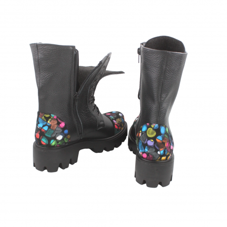 Ghete damă casual, piele naturală bizon, talpă ușoară, crampoane mari, negru, buline colorate, Sandali [3]