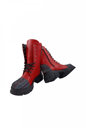 Ghete damă casual, piele naturală bizon, talpă ușoară cu striați, roșu, linii colorate, Sandali [4]