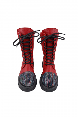 Ghete damă casual, piele naturală bizon, talpă ușoară cu striați, roșu, linii colorate, Sandali [3]